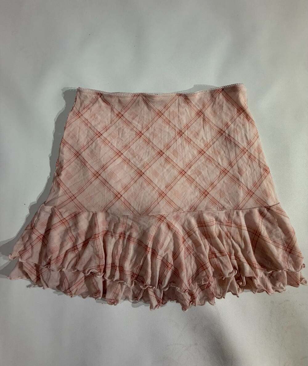 Forever 21 Pink Plaid Ruffle Mini Skirt Coquette Cottagecore Y2K Wmns M